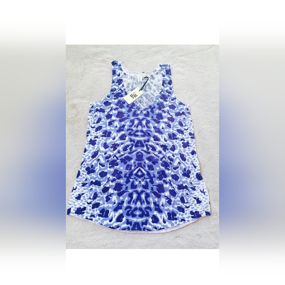MAX STUDIO SIZE S SMALL BLUE & WHITE PRINTED SWEATER TANK TOP BLOUSE NWT